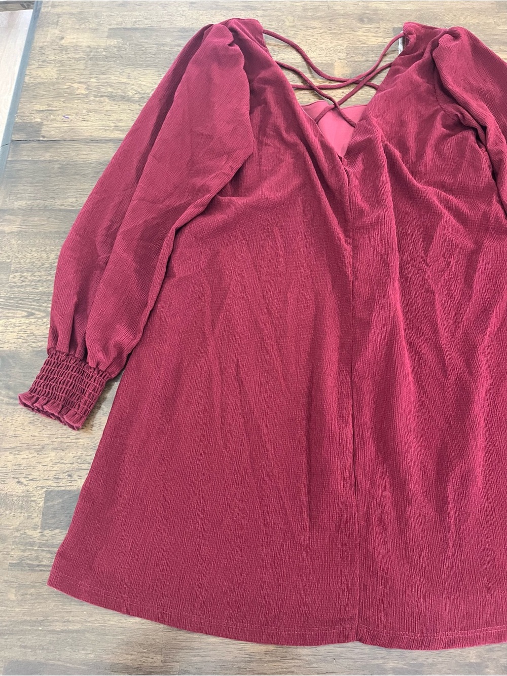 Allison & Kelly Burgundy Crisscross Back Mini Dress Long Sleeves Womens Large - Picture 9 of 10